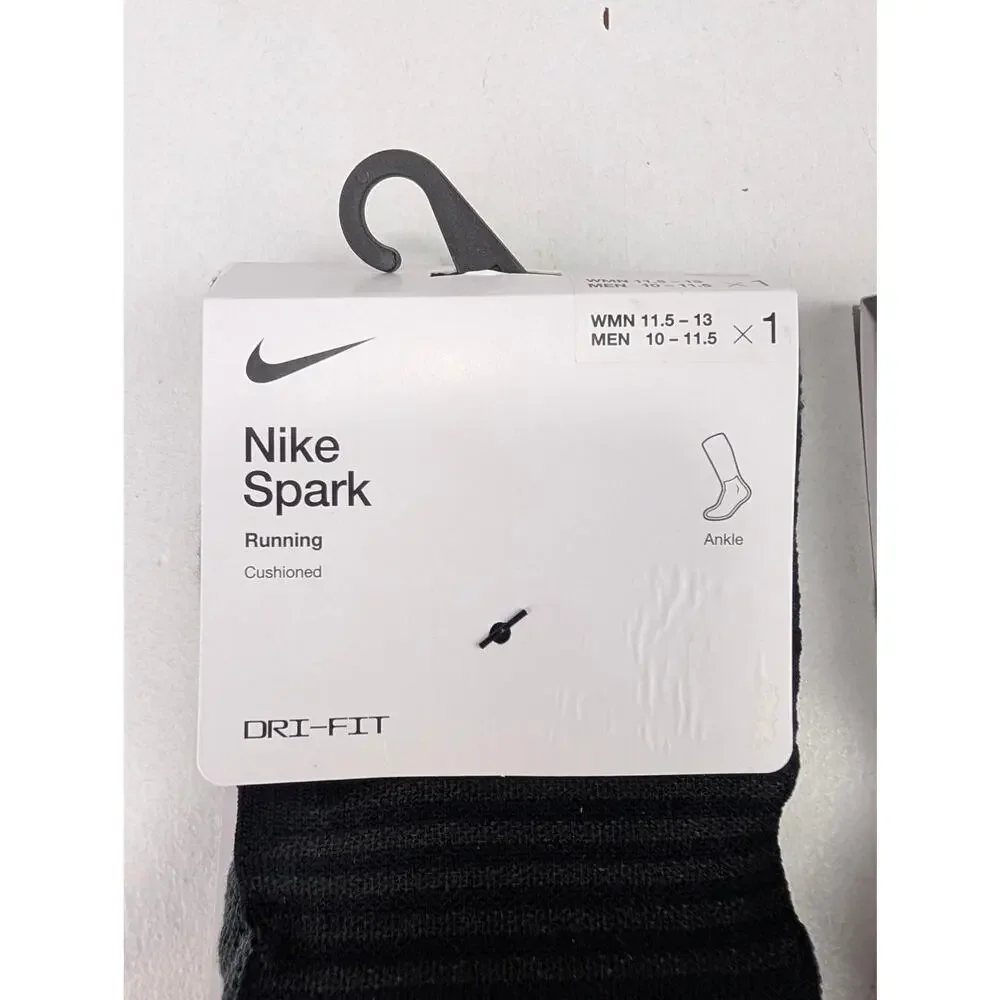 Nike Spark Black Ankle Running Socks 2 Pair Bundle - W11.5-13 - M10-11.5